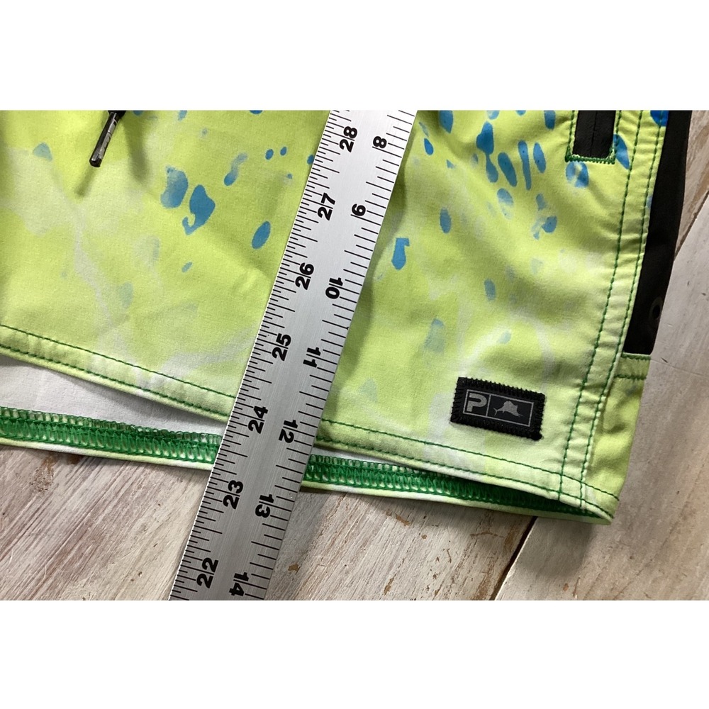 Pelagic Womens Mahi Mahi Board Shorts Green Blue Fishing Swim Trunks Size 10 - Picture 5 of 6